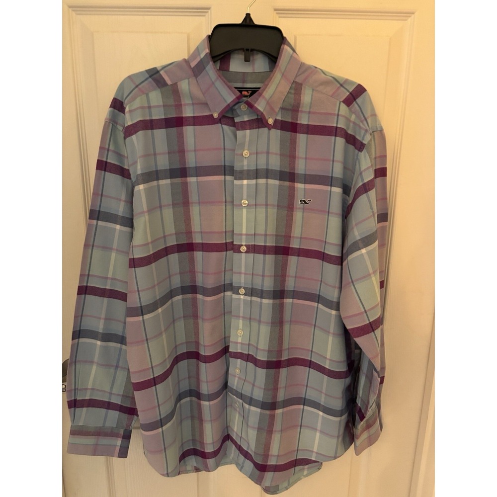 Vineyard Vines Men's Button Down Shirt Long Sleeve Purple Plaid Flannel Large